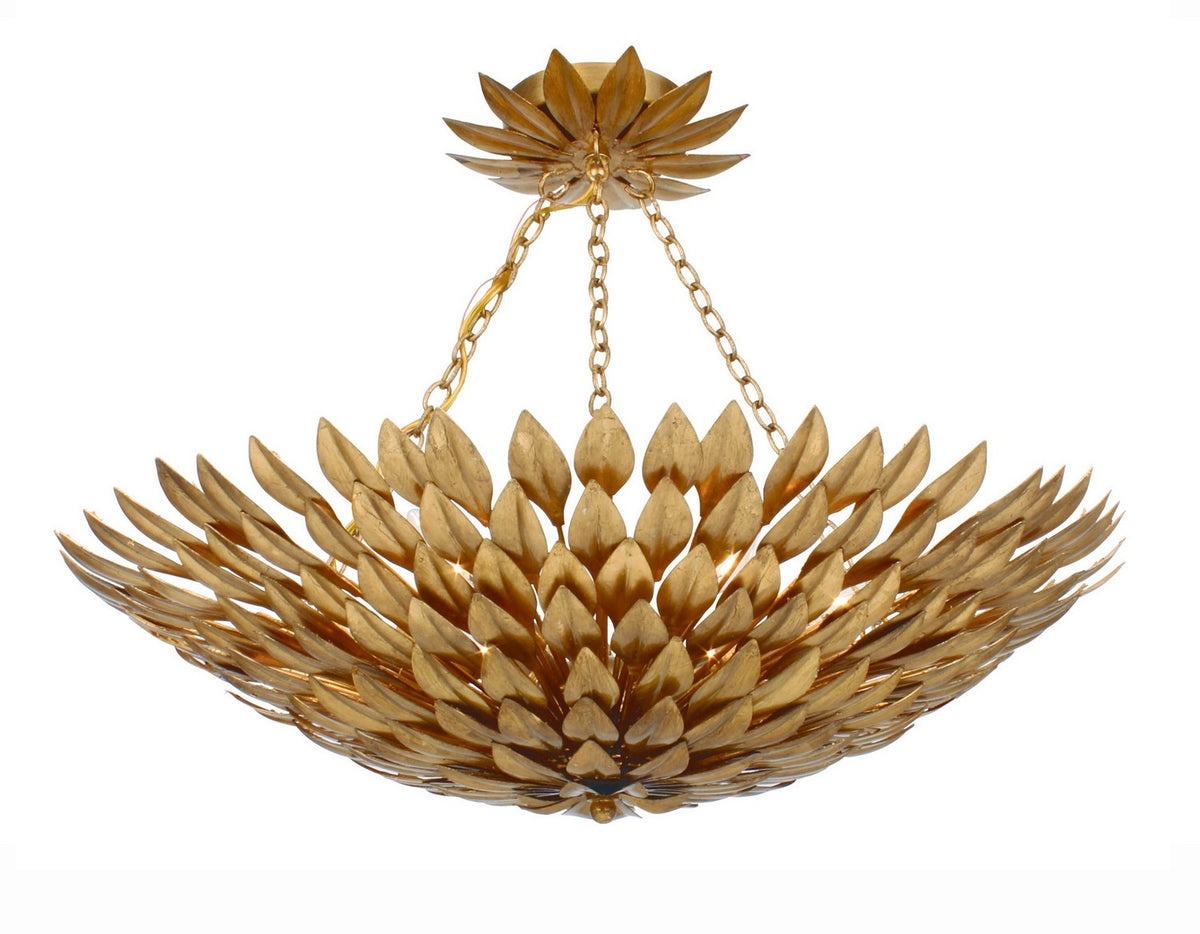 Broche Six Light Semi Flush Mount in Antique Gold