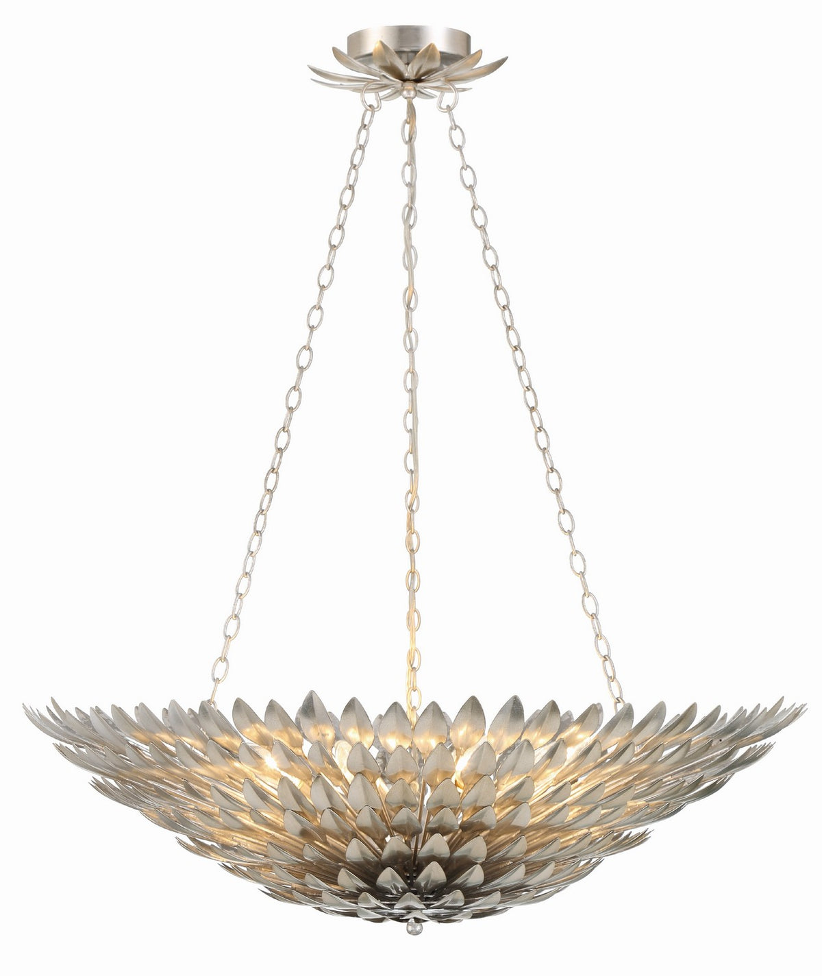 Broche Eight Light Chandelier in Antique Silver