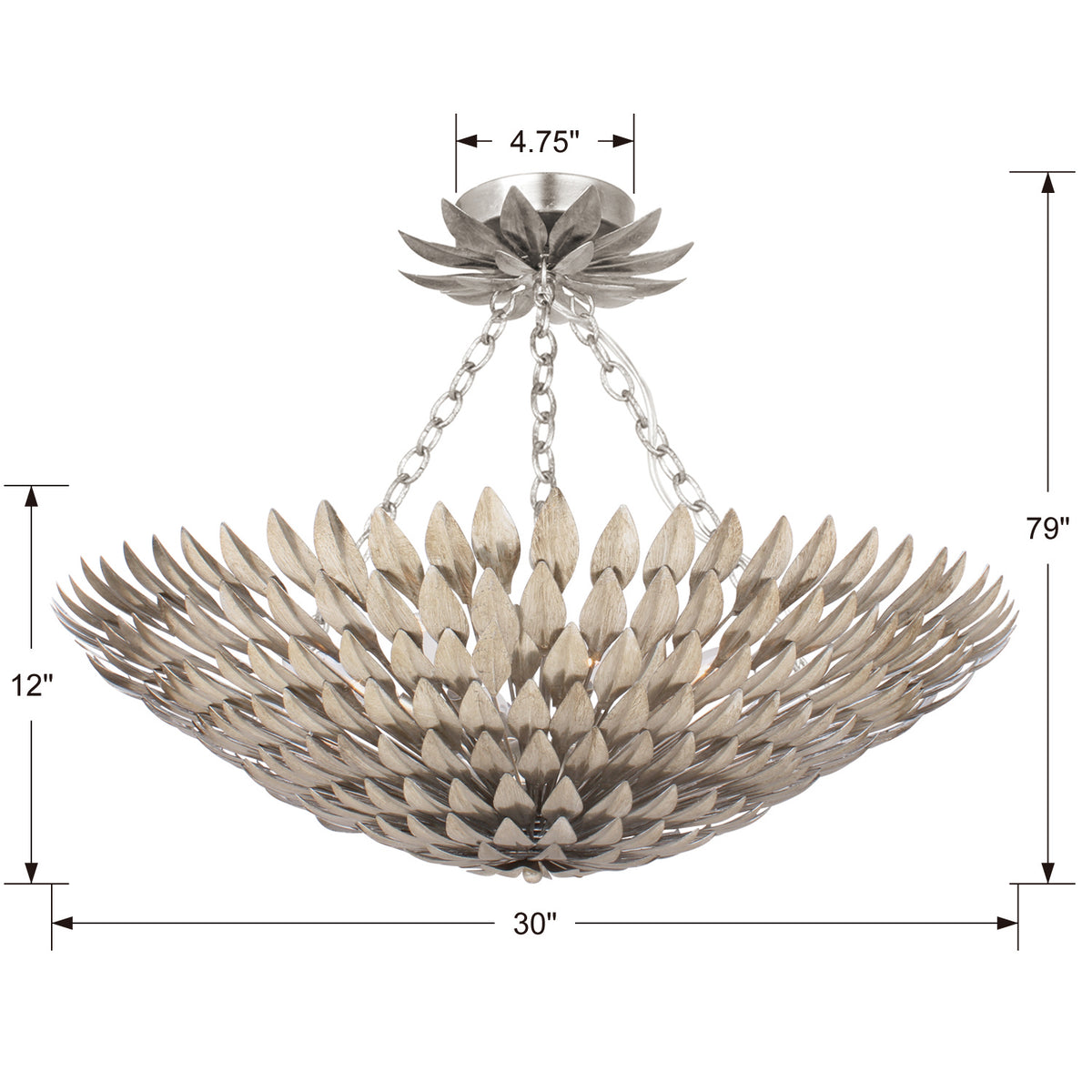 Broche Eight Light Semi Flush Mount in Antique Silver
