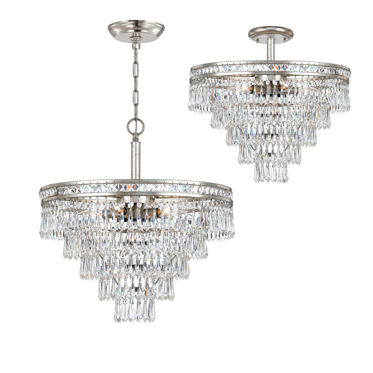 Mercer Seven Light Semi Flush Mount in Olde Silver