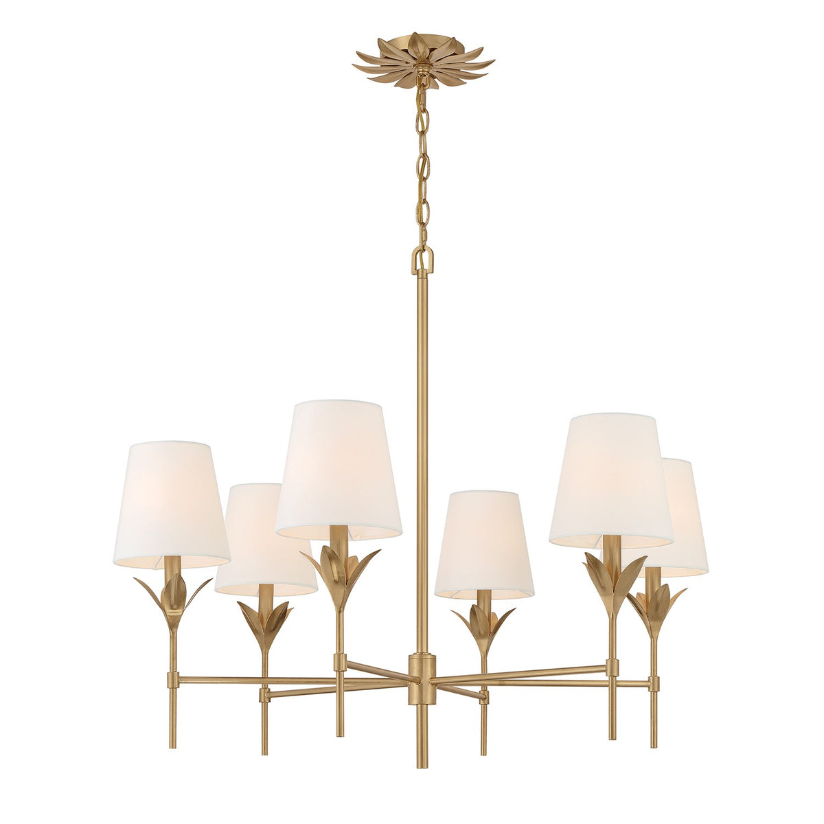 Broche Six Light Chandelier in Antique Gold