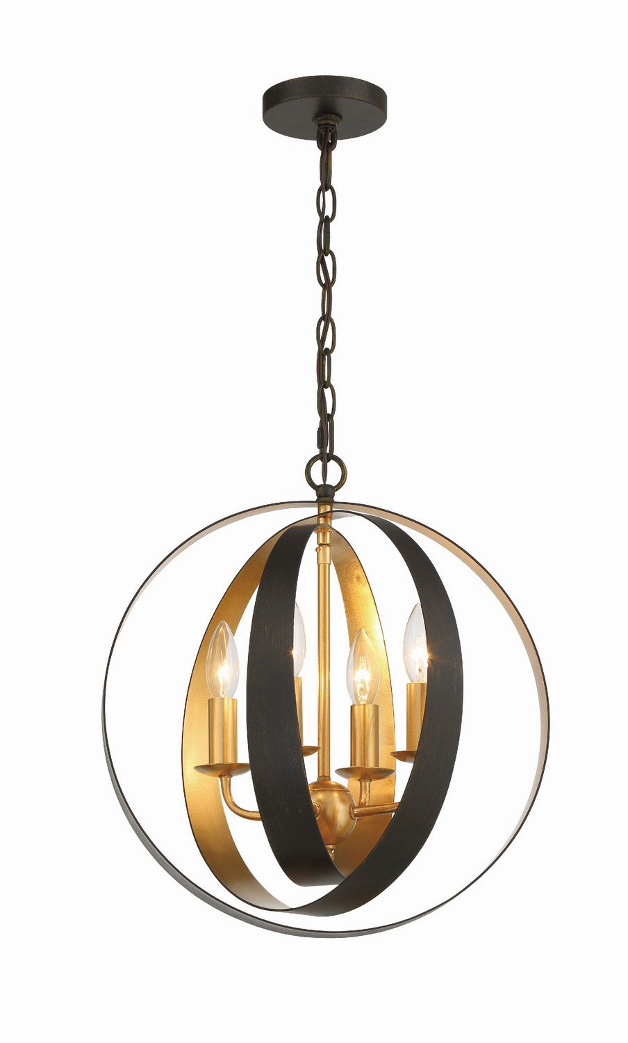 Luna Four Light Mini Chandelier in English Bronze + Antique Gold