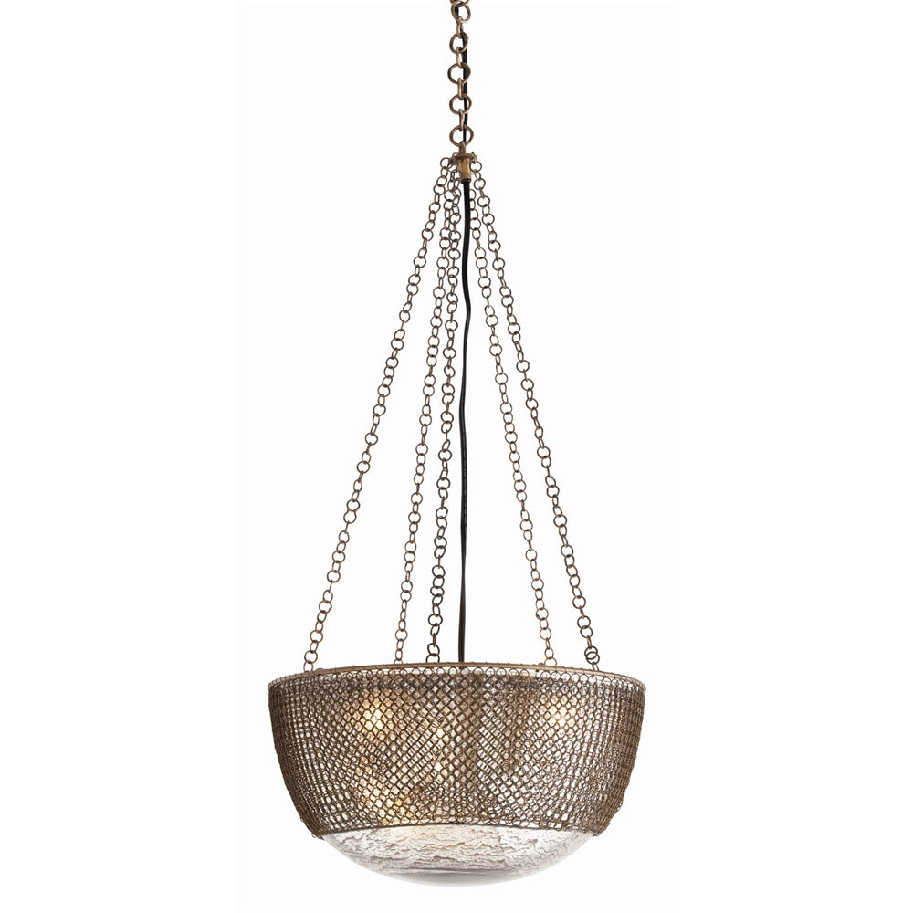 Chainmail Three Light Pendant in Antique Brass