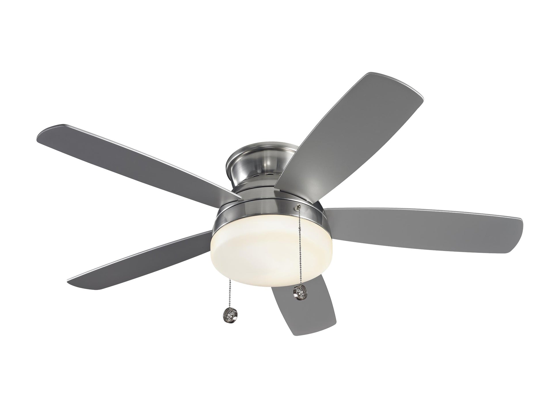 Traverse 52-inch indoor 5-blade flush mount ceiling fan in brushed steel finish with reversible motor and LED light kit included