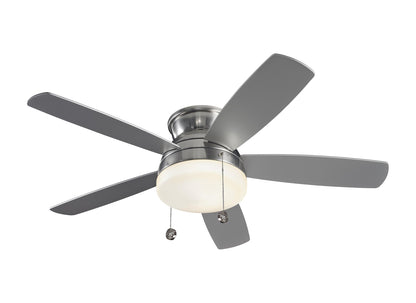 Traverse 52-inch indoor 5-blade flush mount ceiling fan in brushed steel finish with reversible motor and LED light kit included