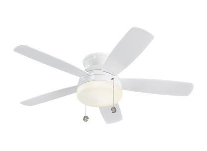 Traverse 52-inch indoor 5-blade flush mount ceiling fan in white finish with reversible motor and LED light kit included