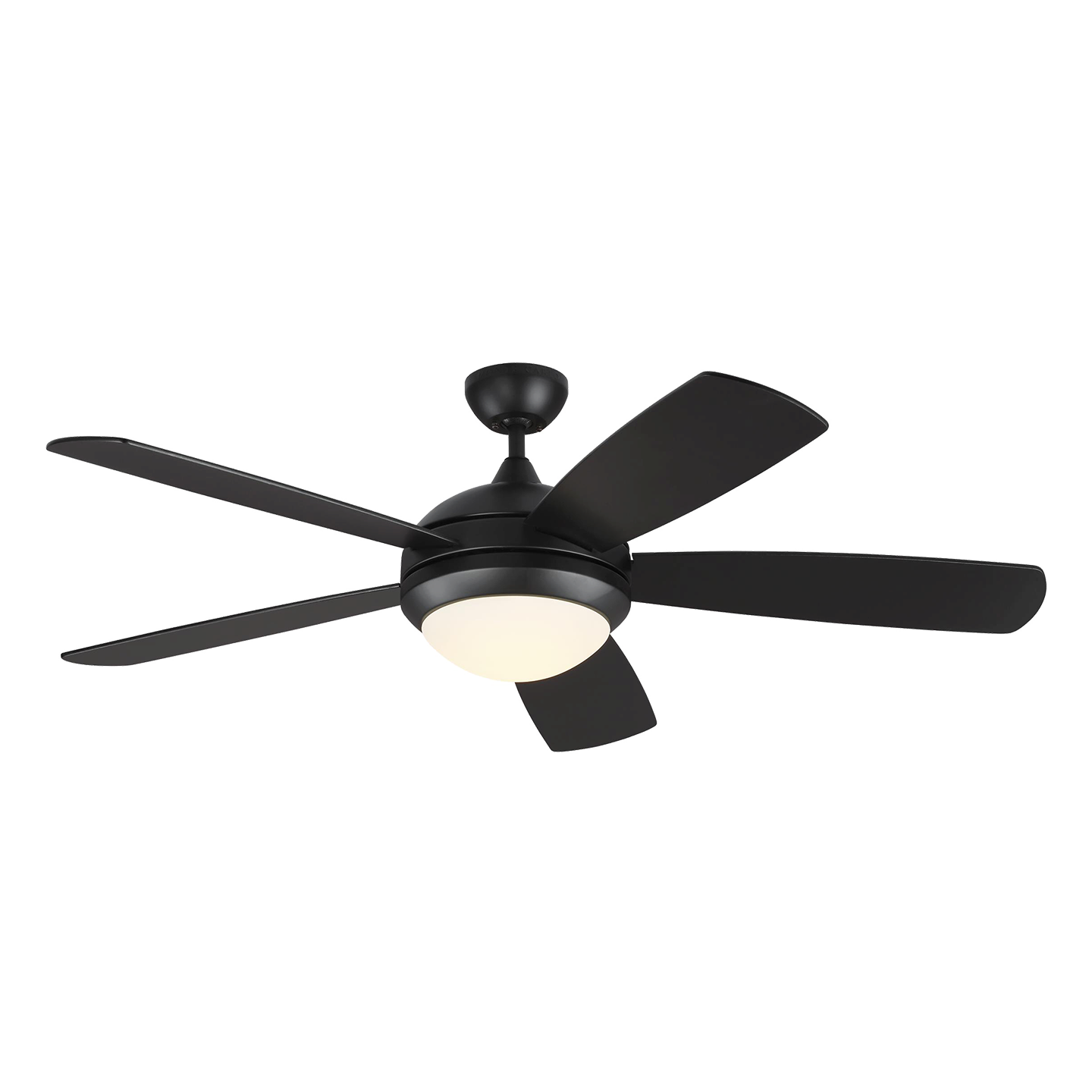 Discus Smart 52-inch indoor 5-blade smart ceiling fan in midnight matte black finish with energy-efficient reversible DC motor, remote control, integrated LED light kit included and compatible with Alexa, Google Home, and Bond Home Action