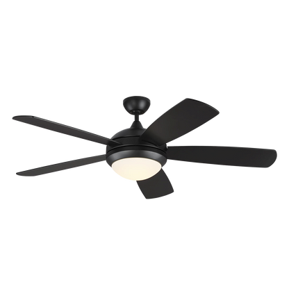 Discus Smart 52-inch indoor 5-blade smart ceiling fan in midnight matte black finish with energy-efficient reversible DC motor, remote control, integrated LED light kit included and compatible with Alexa, Google Home, and Bond Home Action