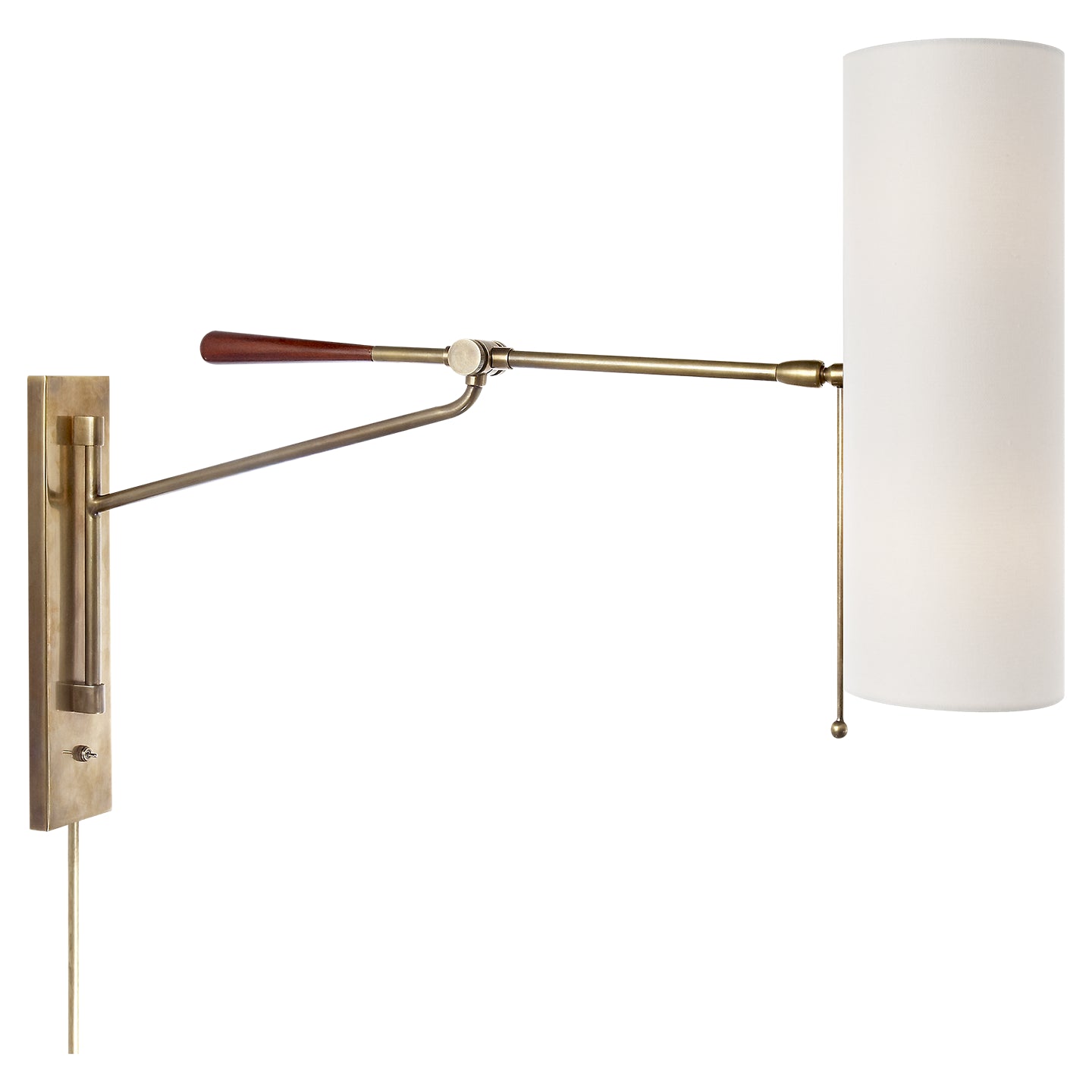 Frankfort Articulating Wall Light in Hand-Rubbed Antique Brass and Mahogany Accents with Linen Shade