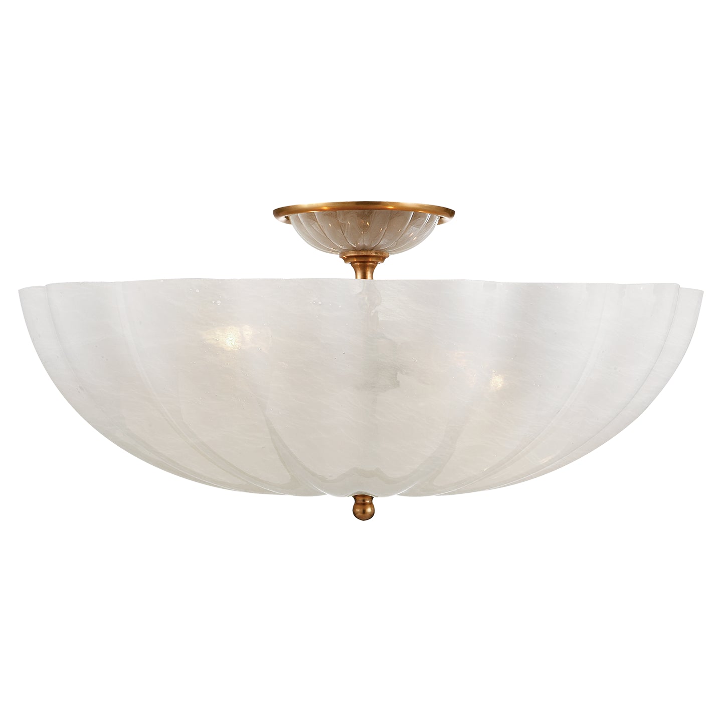 Rosehill Large Semi-Flush Mount in Hand-Rubbed Antique Brass with White Strie Glass