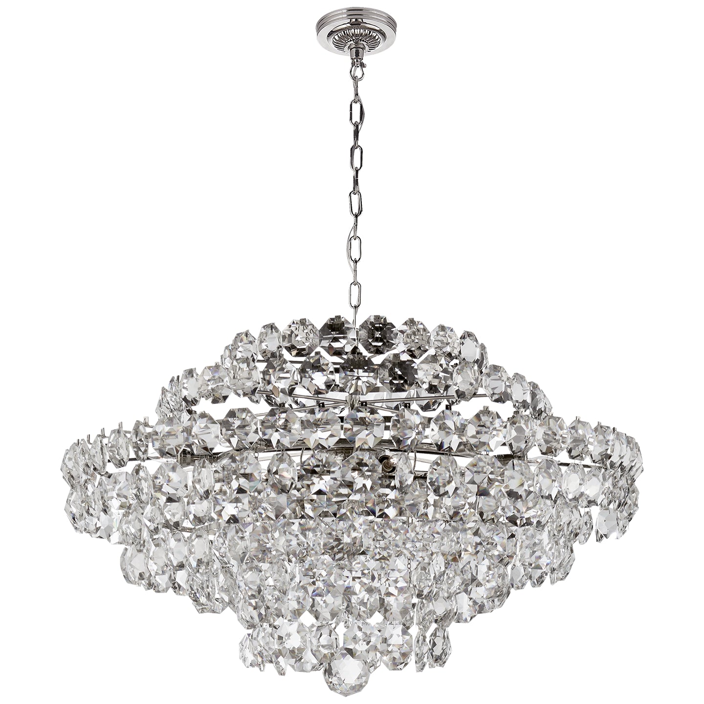 Sanger Large Chandelier in Polished Nickel with Crystal. ARN 5120PN-CG