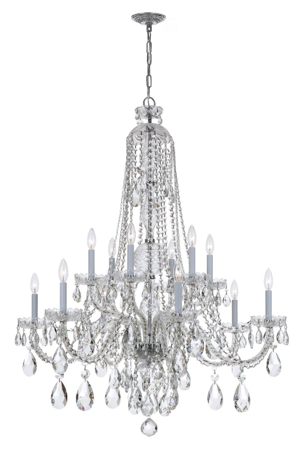 Traditional Crystal 12 Light Chandelier in Polished Chrome