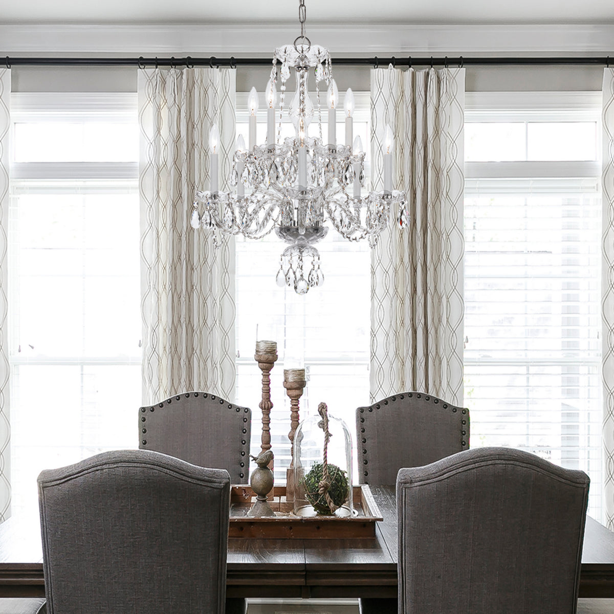 Traditional Crystal Ten Light Chandelier in Polished Chrome