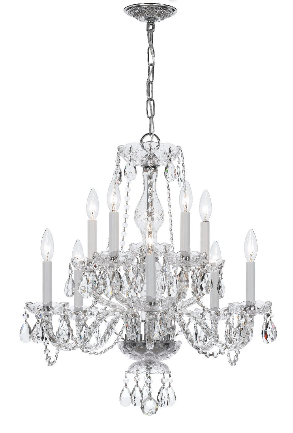 Traditional Crystal Ten Light Chandelier in Polished Chrome