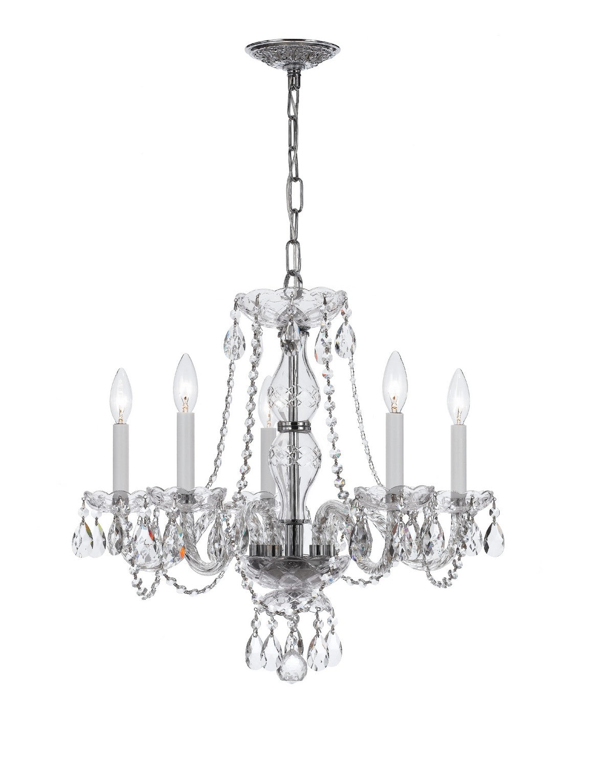 Traditional Crystal Five Light Chandelier in Polished Chrome
