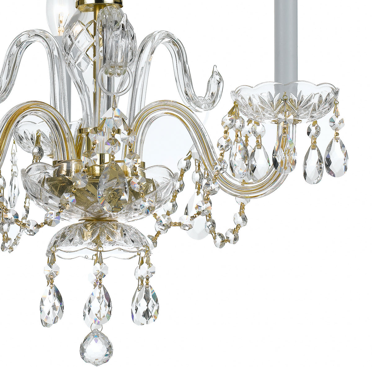 Traditional Crystal Three Light Mini Chandelier in Polished Brass