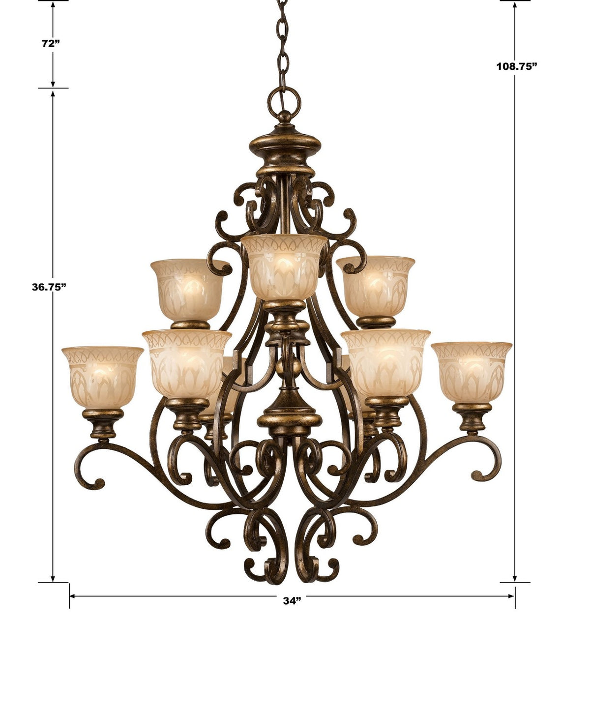 Norwalk Nine Light Chandelier in Bronze Umber