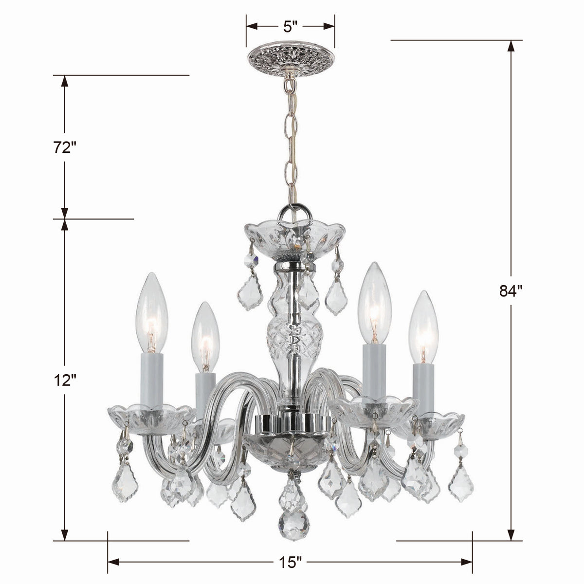 Traditional Crystal Four Light Mini Chandelier in Polished Chrome