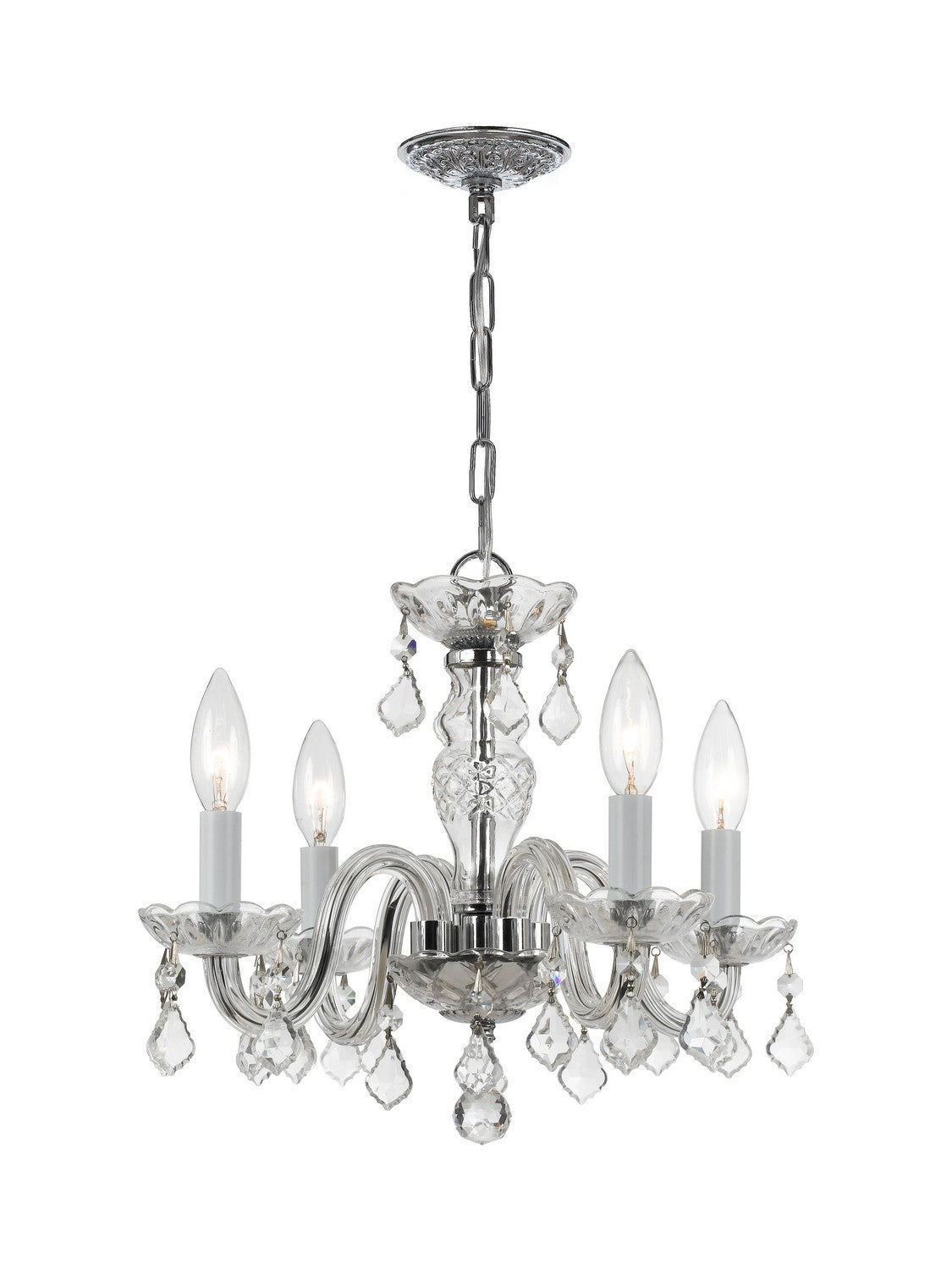Traditional Crystal Four Light Mini Chandelier in Polished Chrome