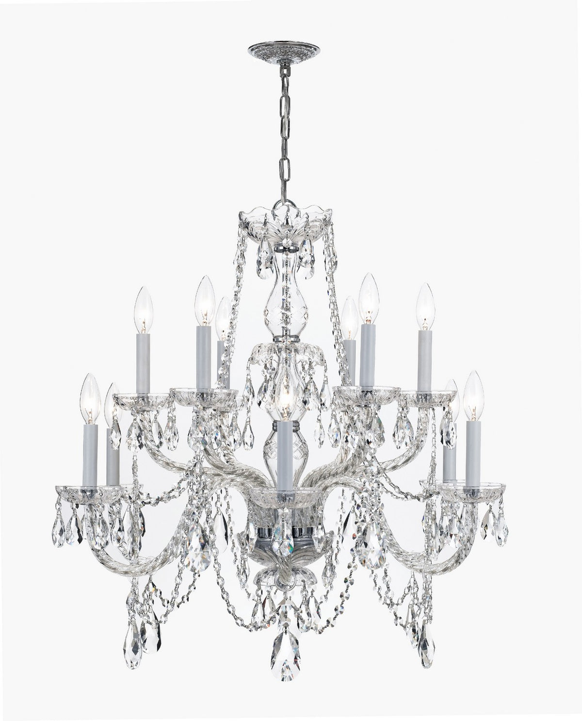Traditional Crystal 12 Light Chandelier in Polished Chrome