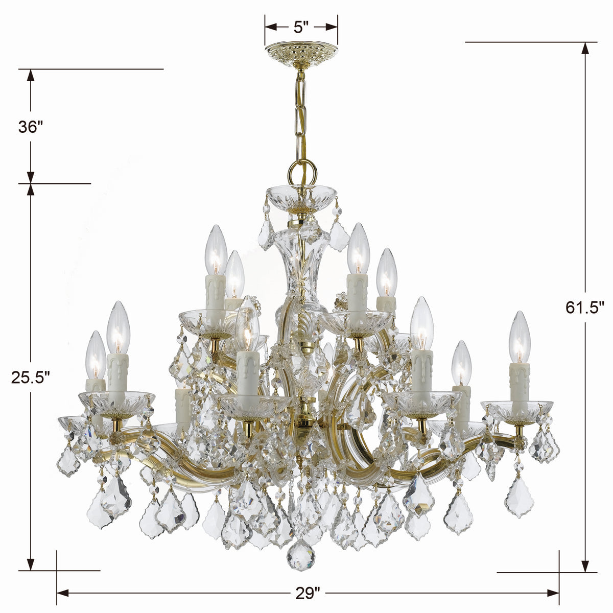 Maria Theresa 12 Light Chandelier in Gold