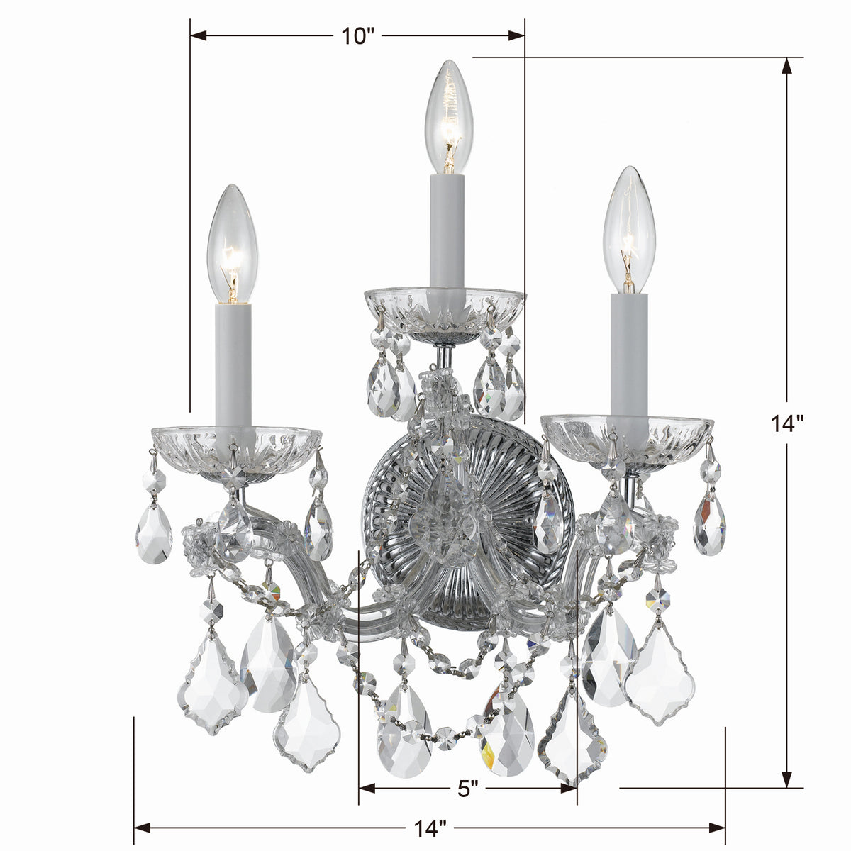 Maria Theresa Three Light Wall Sconce in Polished Chrome