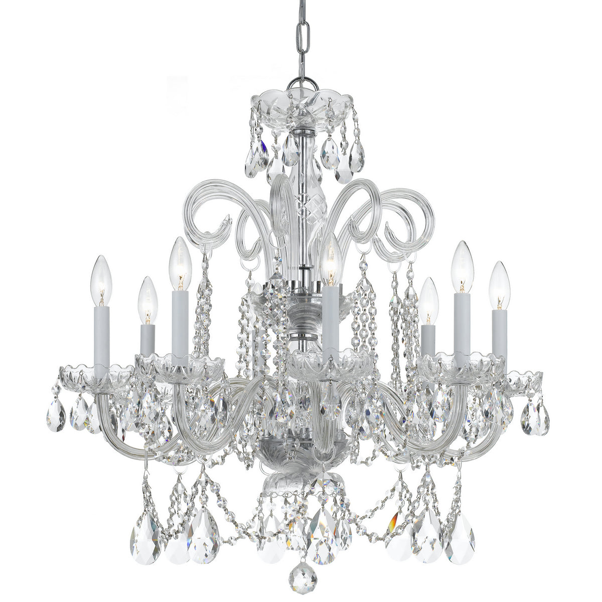 Traditional Crystal Eight Light Chandelier in Polished Chrome