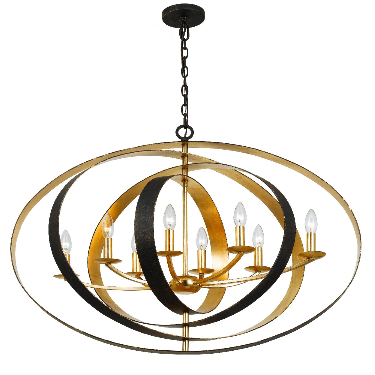Luna Eight Light Chandelier in English Bronze + Antique Gold