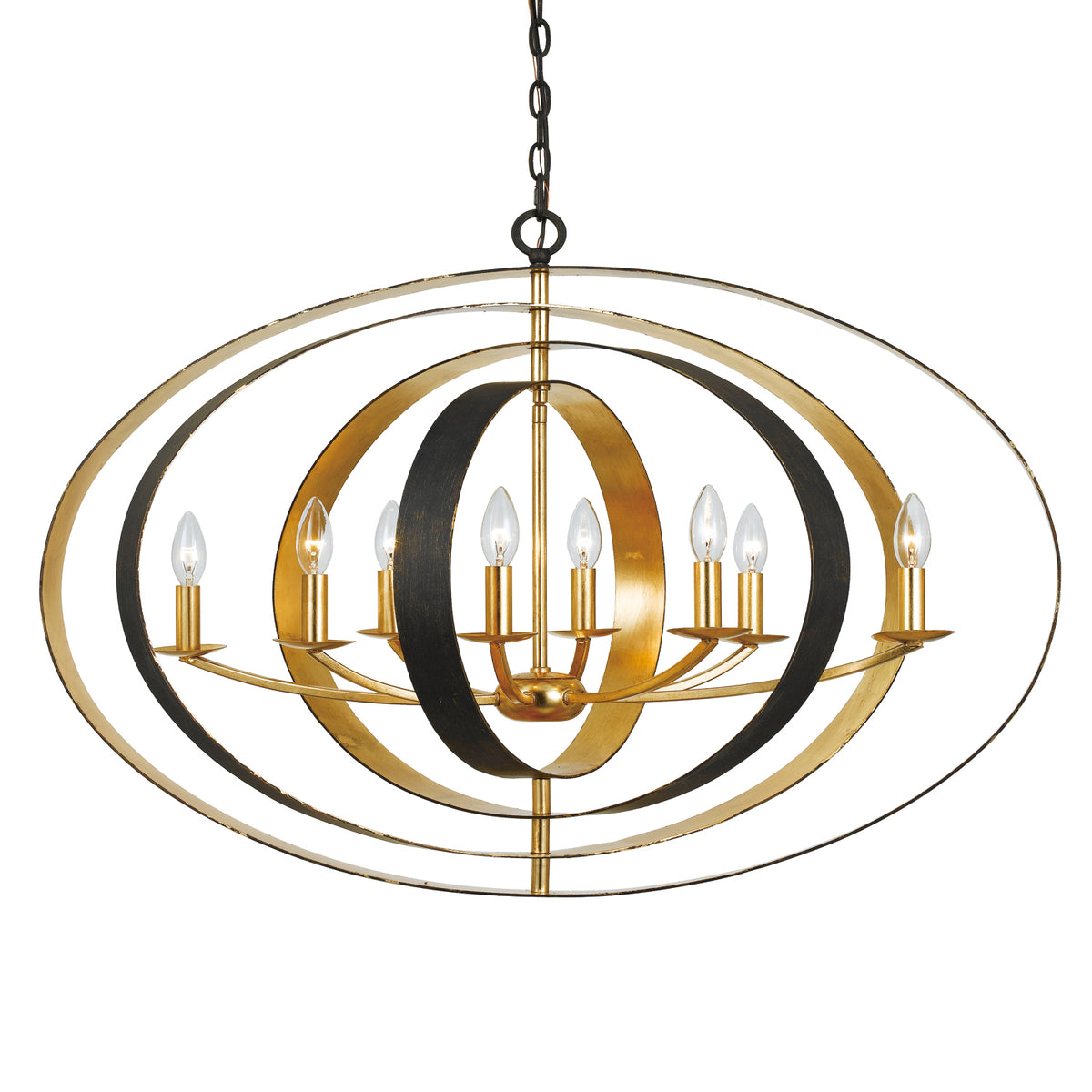 Luna Eight Light Chandelier in English Bronze + Antique Gold