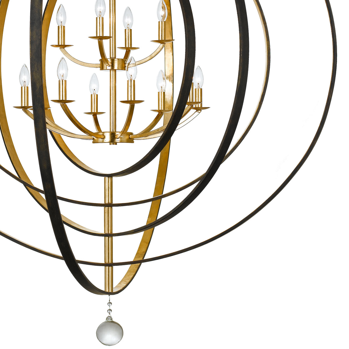 Luna 12 Light Chandelier in English Bronze + Antique Gold