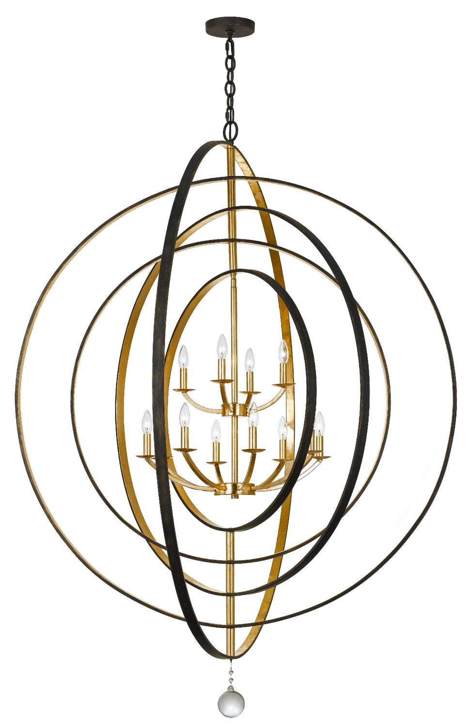 Luna 12 Light Chandelier in English Bronze + Antique Gold