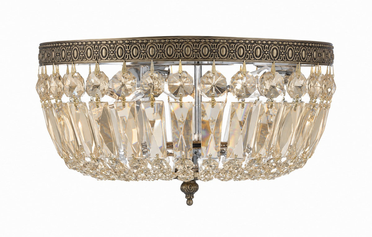 Waltham Three Light Flush Mount in Olde Brass