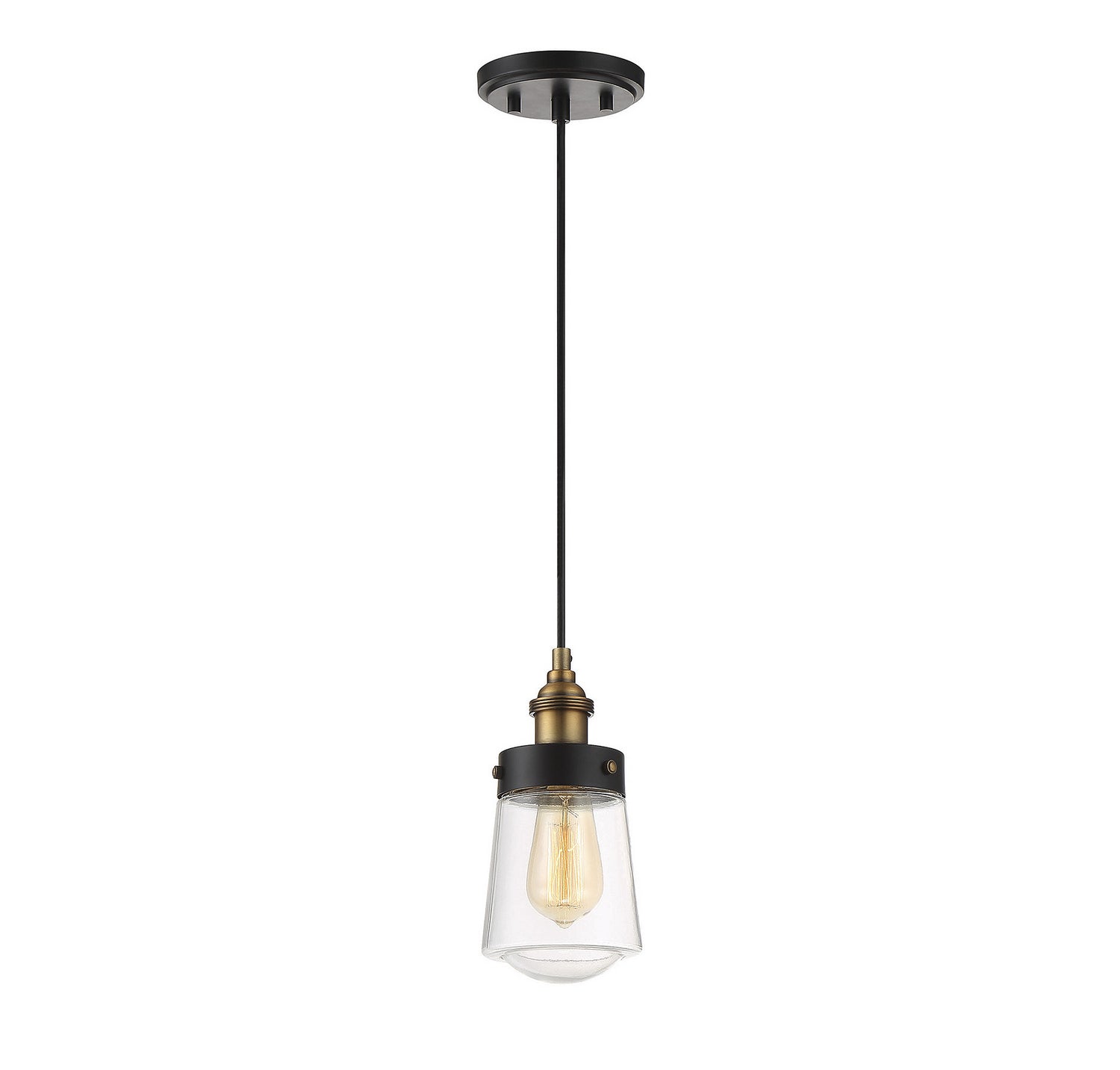 Macauley One Light Mini Pendant in Vintage Black with Warm Brass