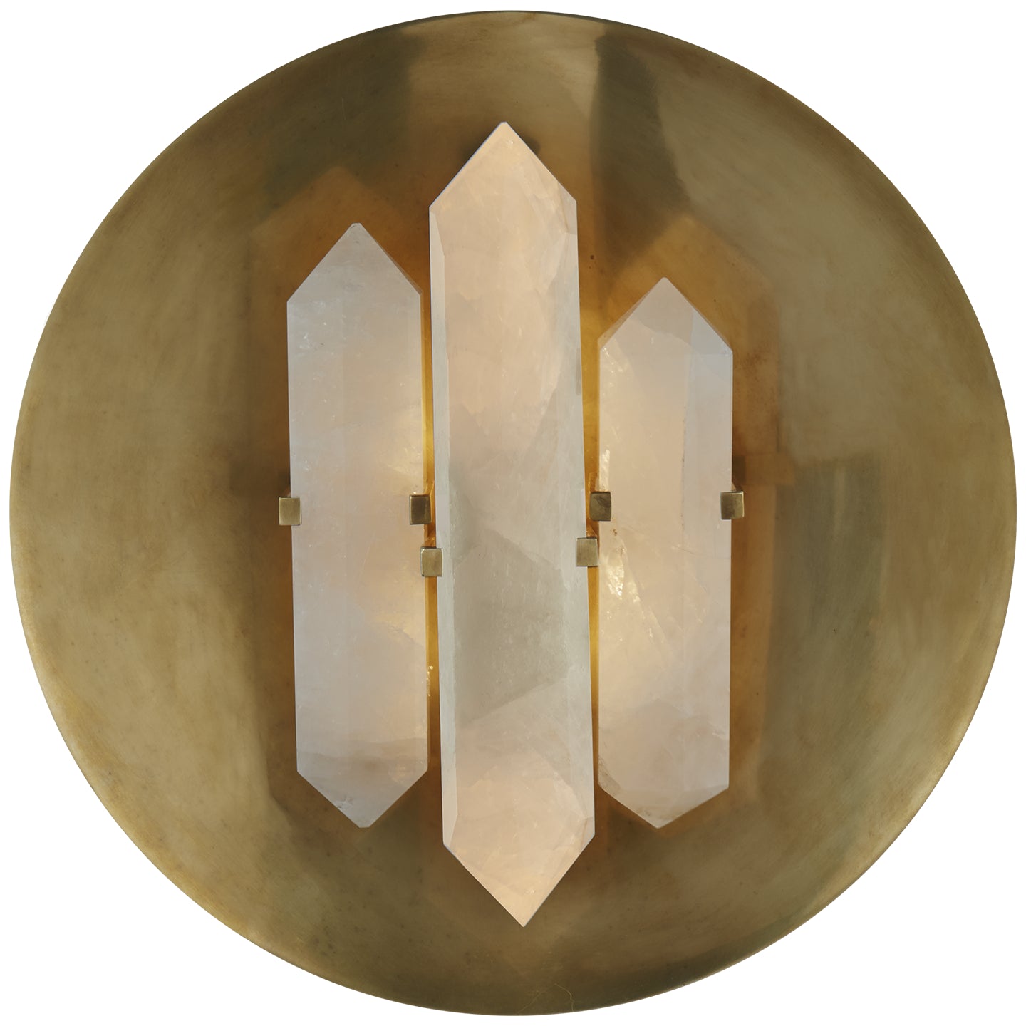 Halcyon Round Sconce in Antique-Burnished Brass and Quartz
