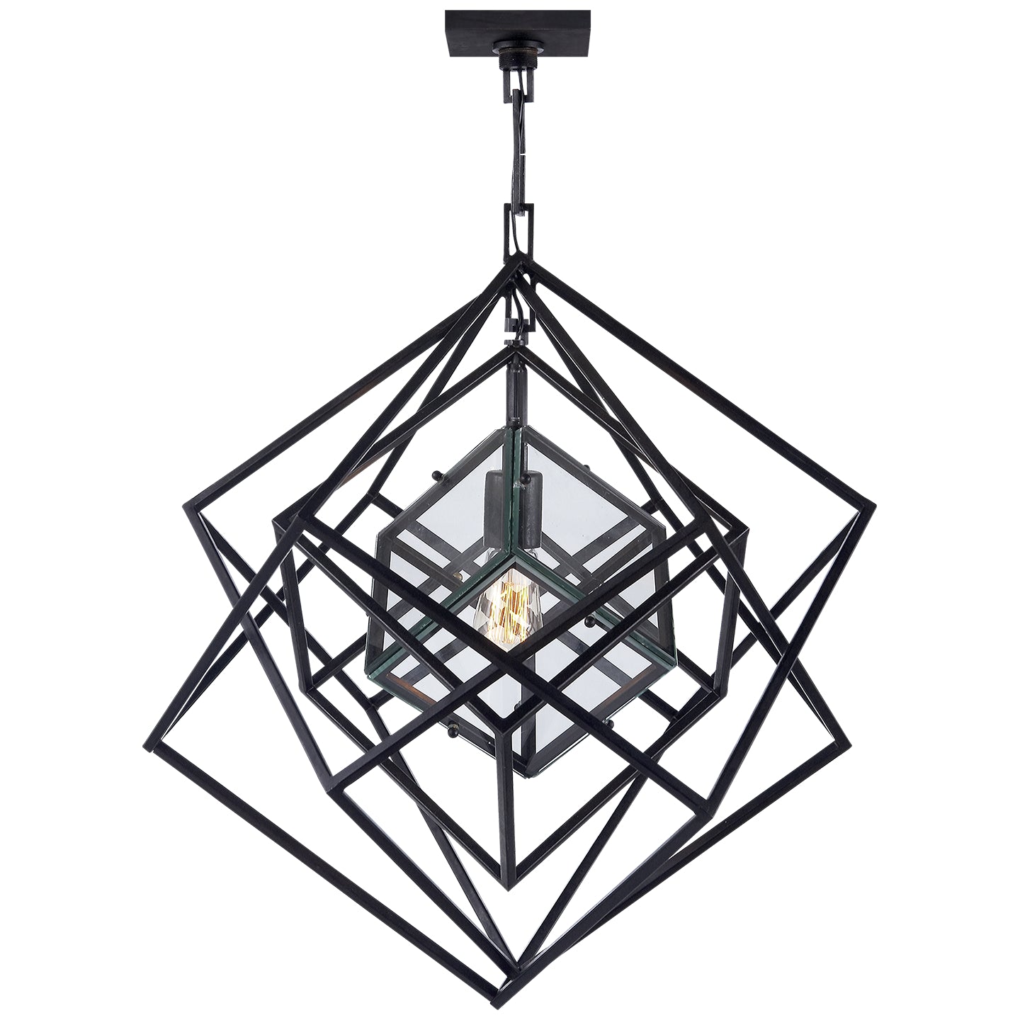 Cubist Small Chandelier in Aged Iron