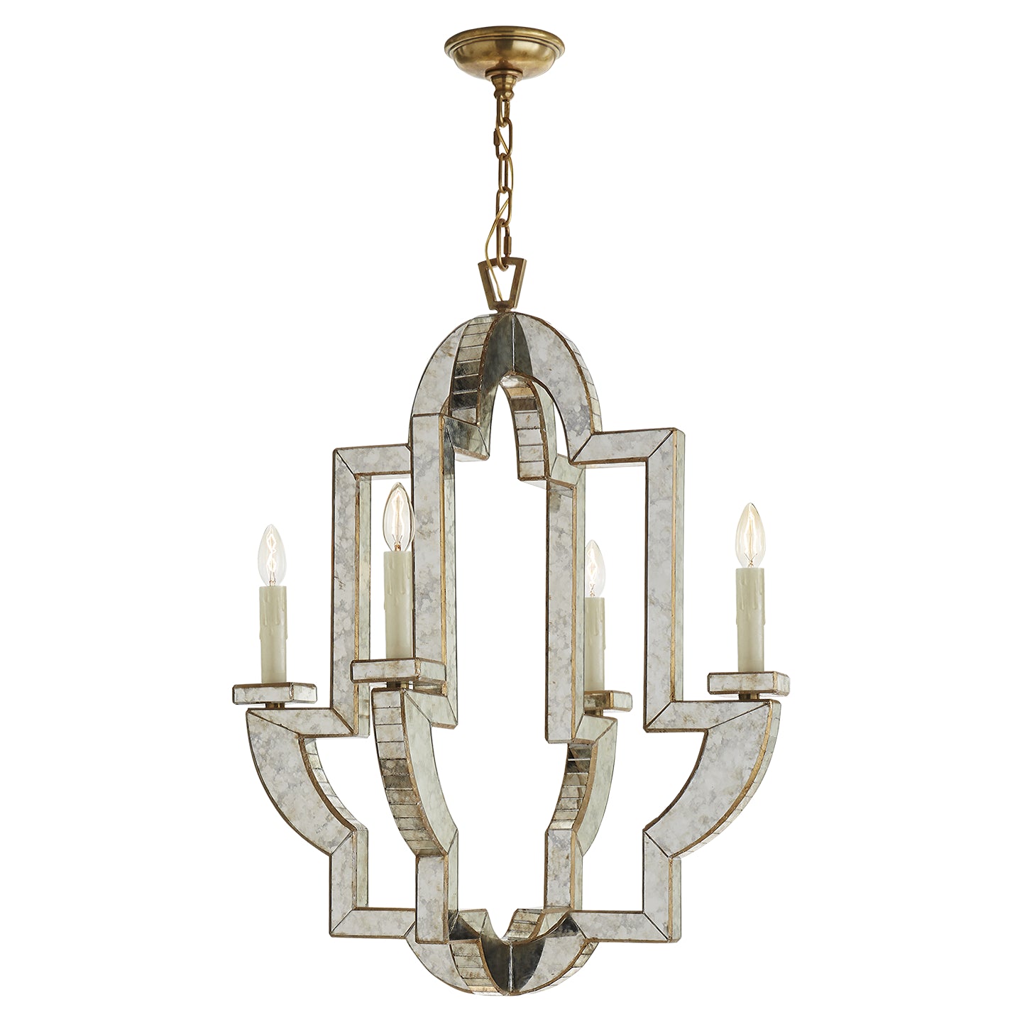Lustre Lido à quatre lumières en miroir antique et laiton antique