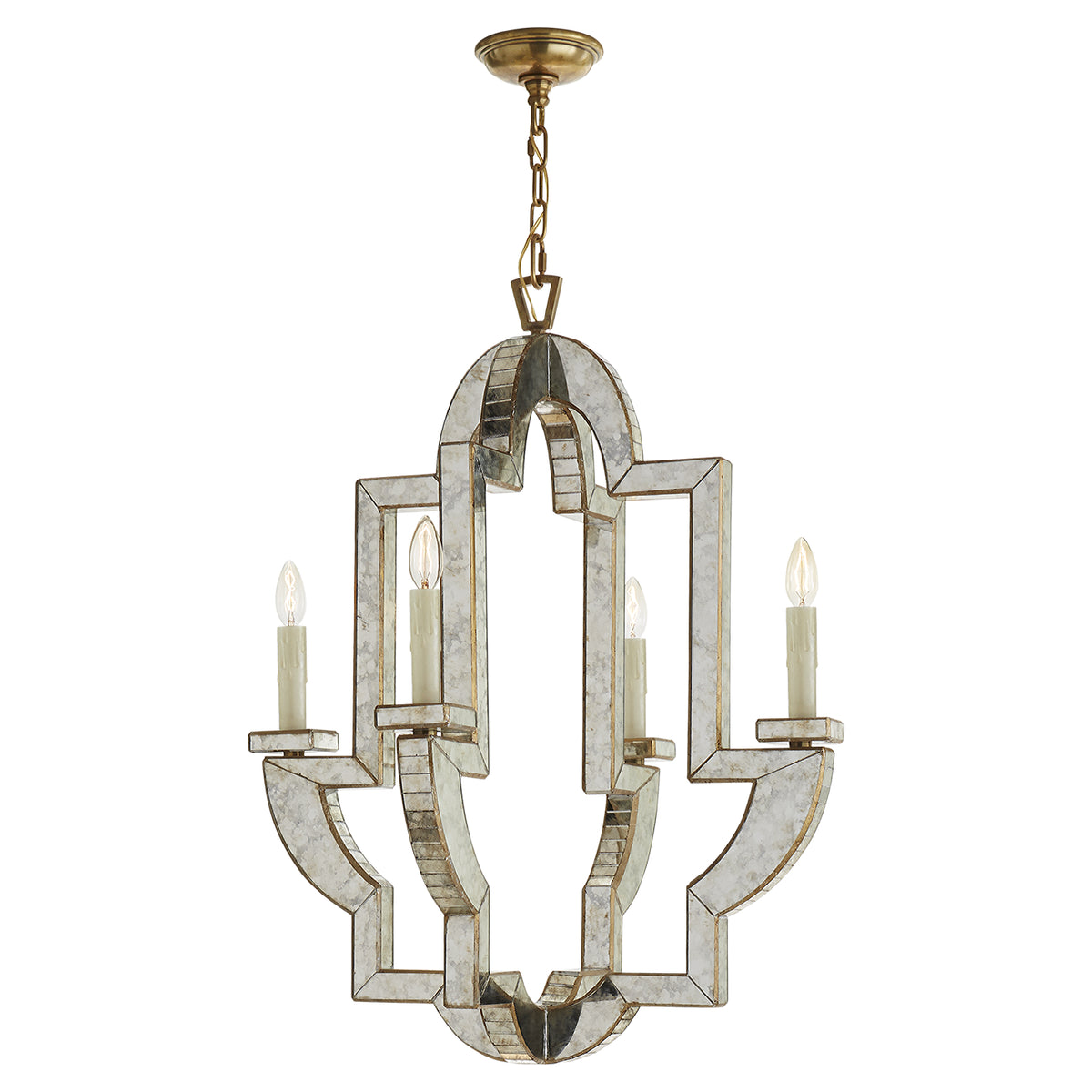 Lido Four Light Chandelier in Antique Mirror with Antique Brass