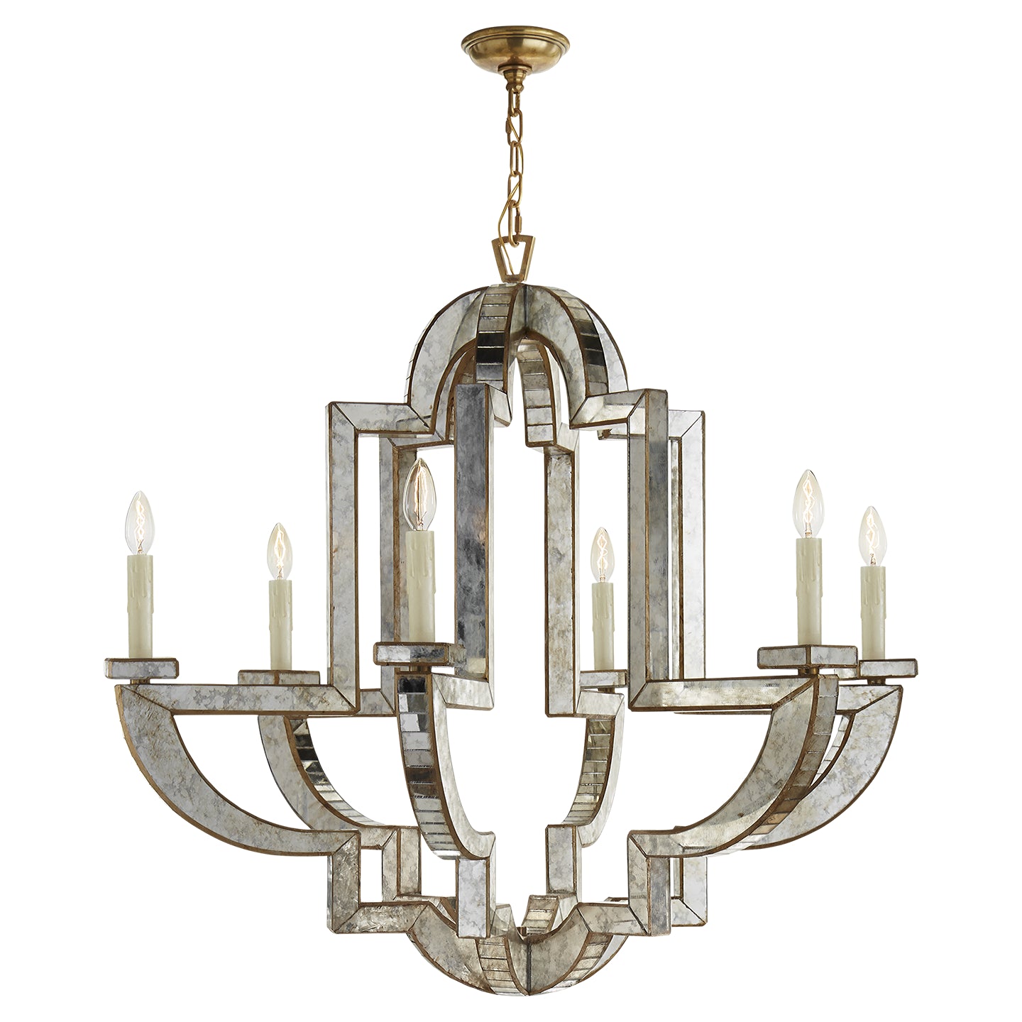 Lustre Lido à six lumières en miroir antique et laiton antique