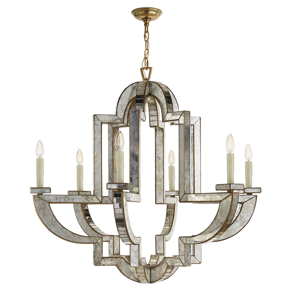 Lido Six Light Chandelier in Antique Mirror with Antique Brass
