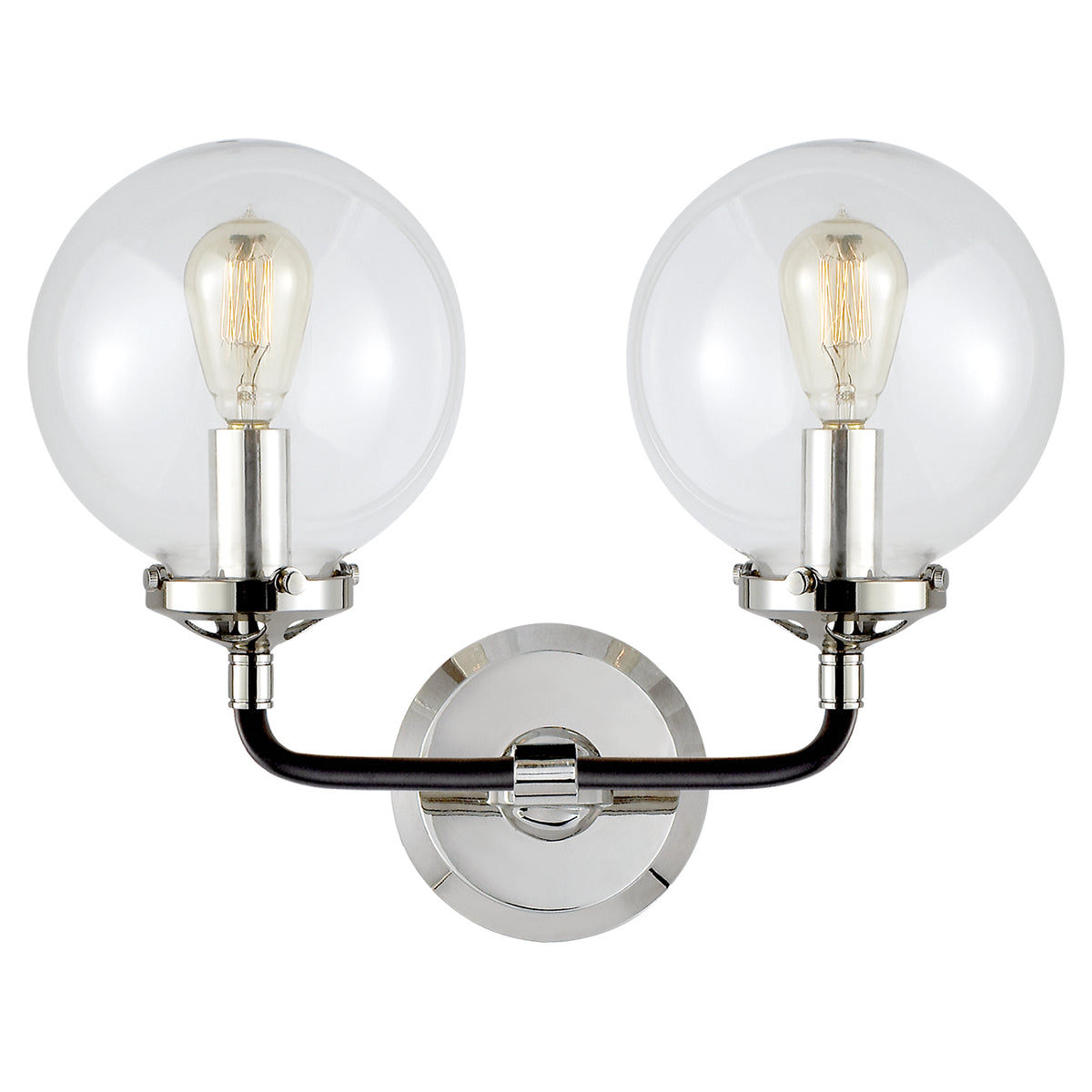 Bistro Two Light Wall Sconce in Polished Nickel and Black