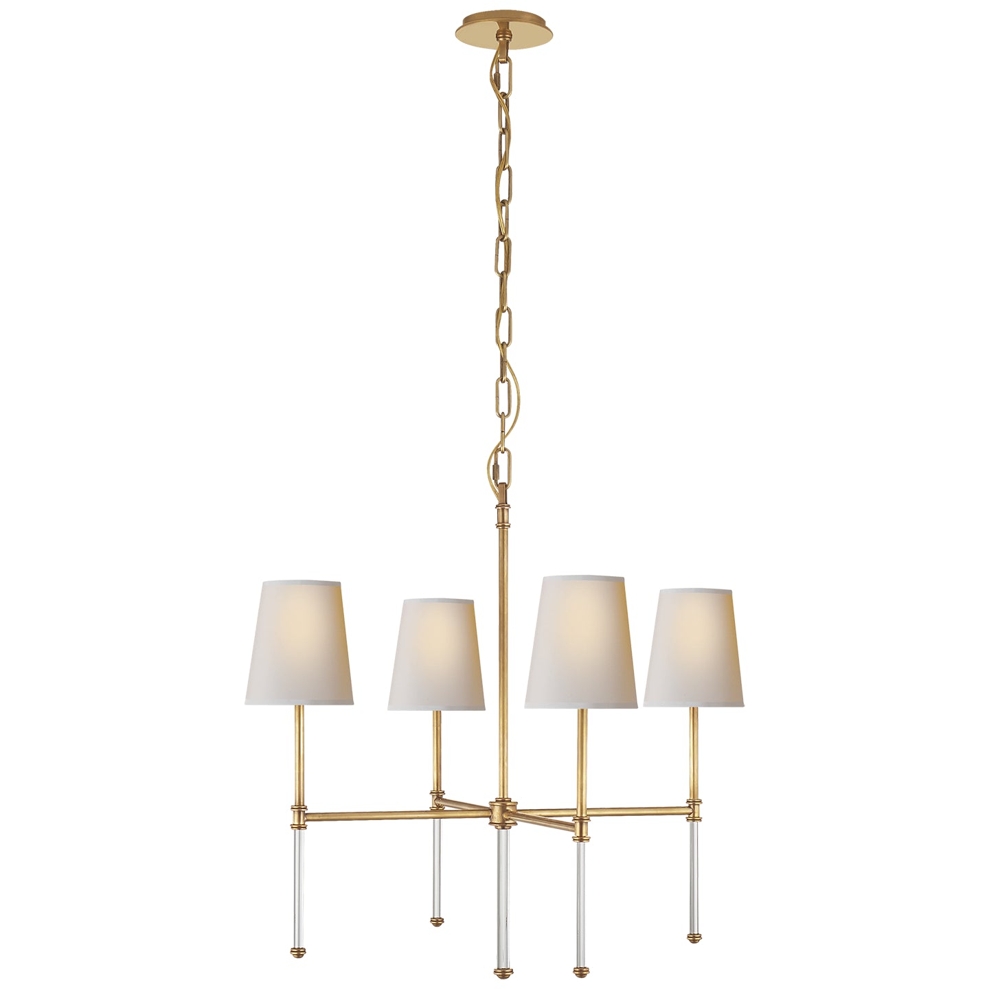 Camille Small Chandelier in Hand-Rubbed Antique Brass w/ Natural Paper Shades