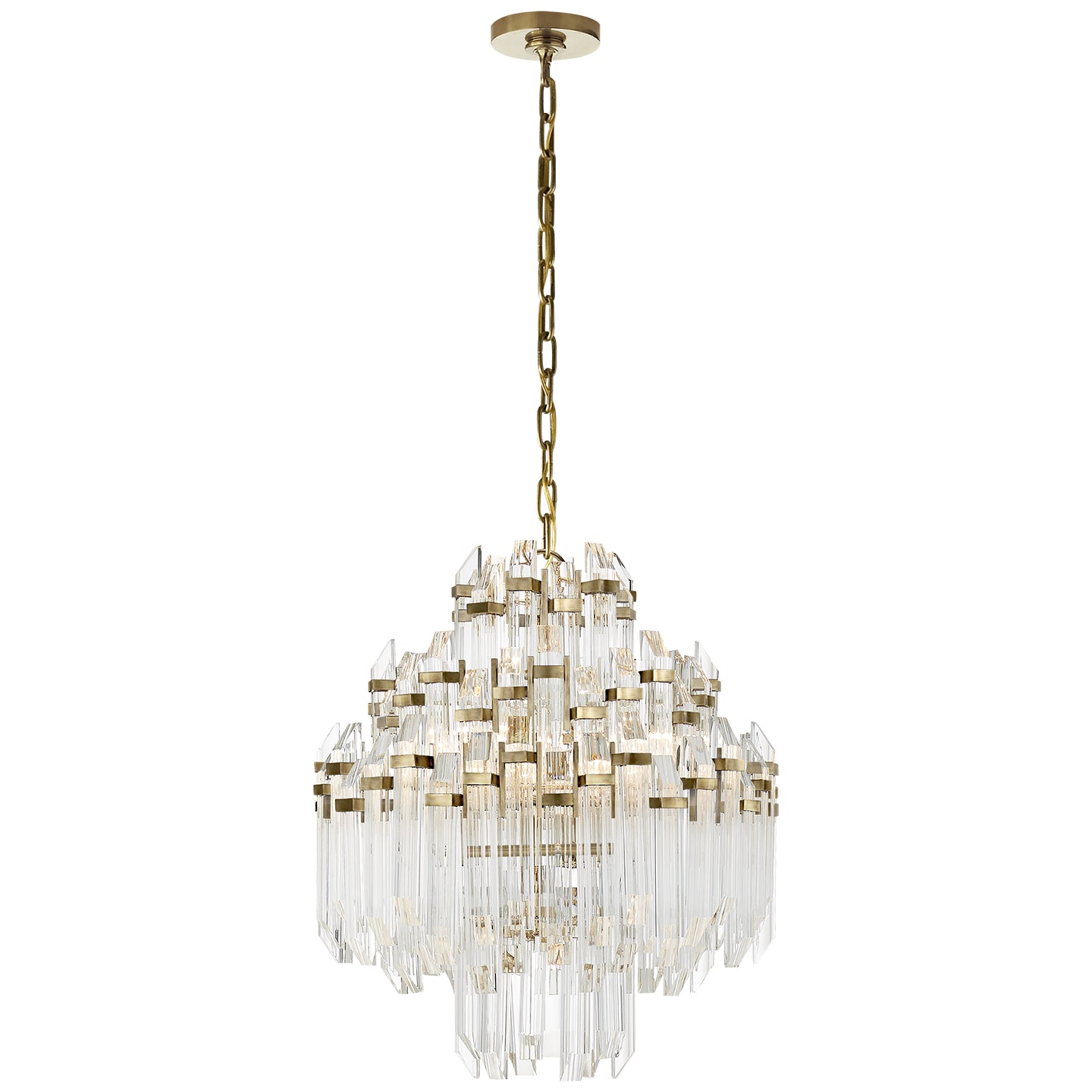 Adele Four Tier Waterfall Chandelier in Hand-Rubbed Antique Brass with Clear Acrylic