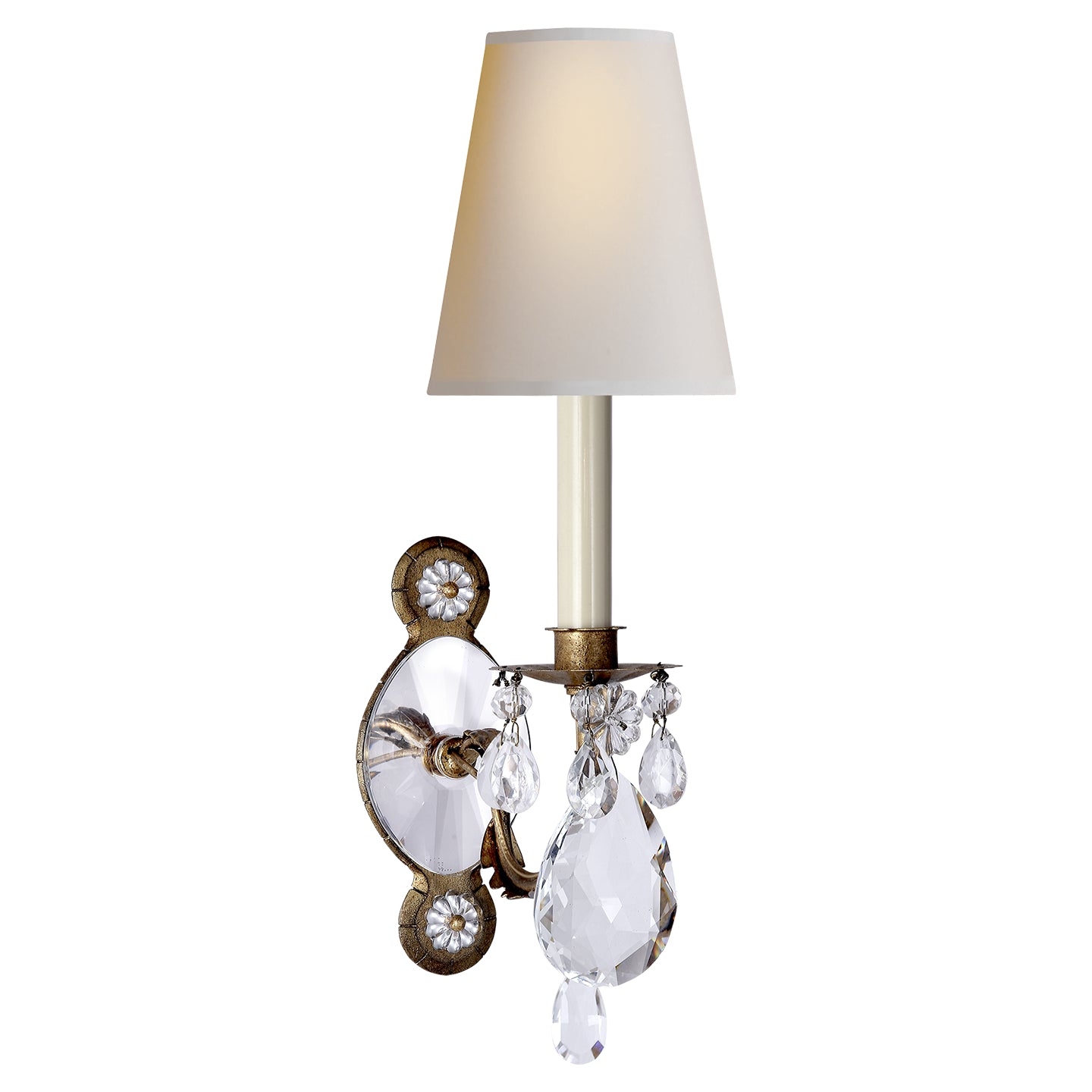 Yves One Light Wall Sconce in Gilded Iron and Crystal