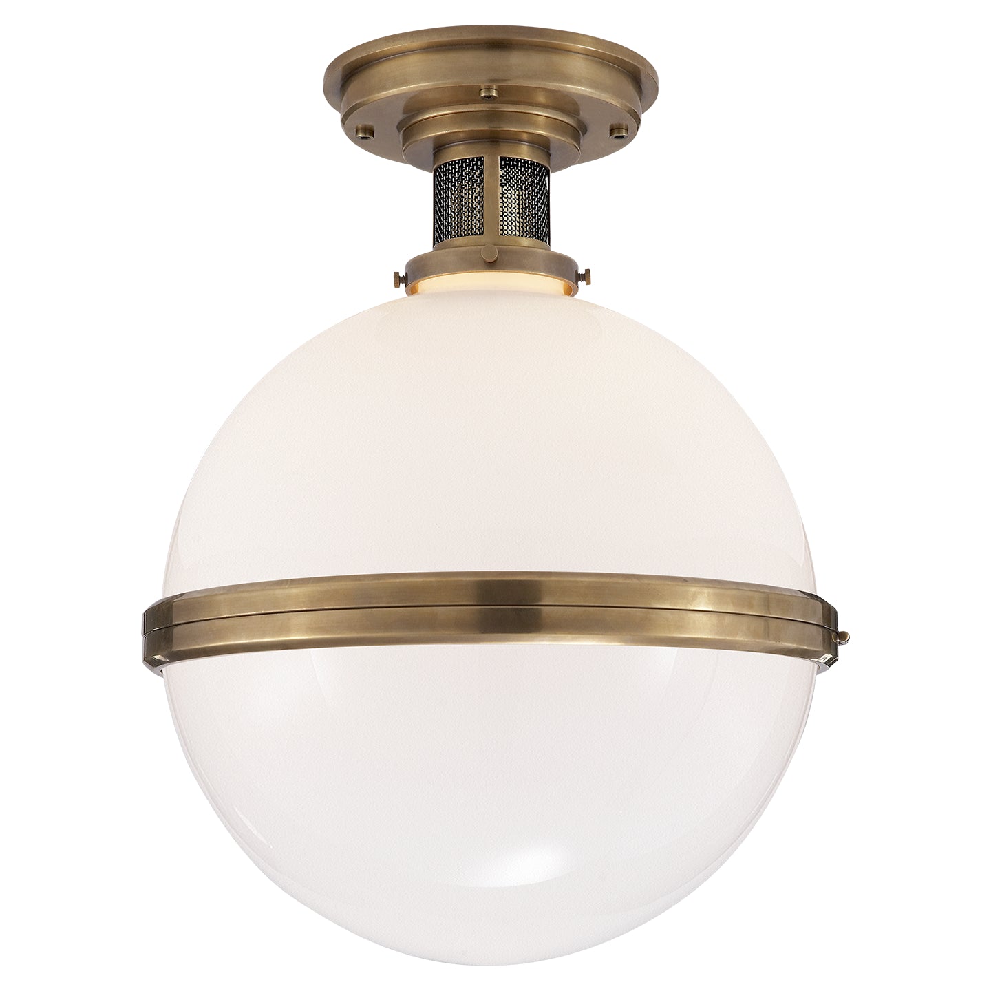 McCarren Large Flush Mount in Natural Brass with White Glass