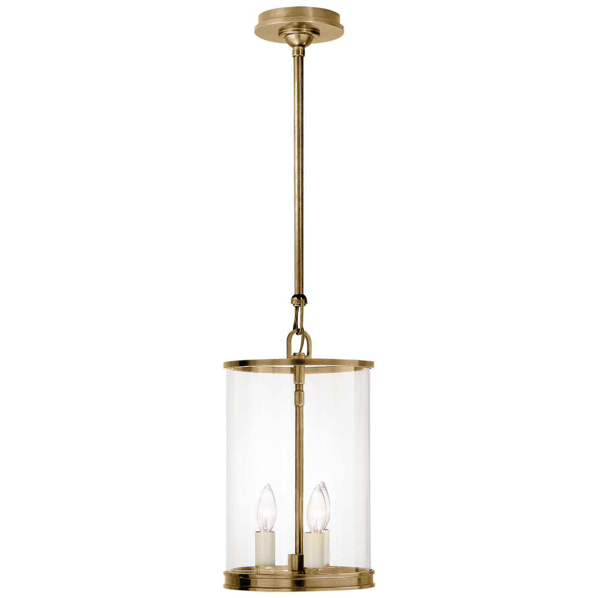 Modern Three Light Lantern in Natural Brass