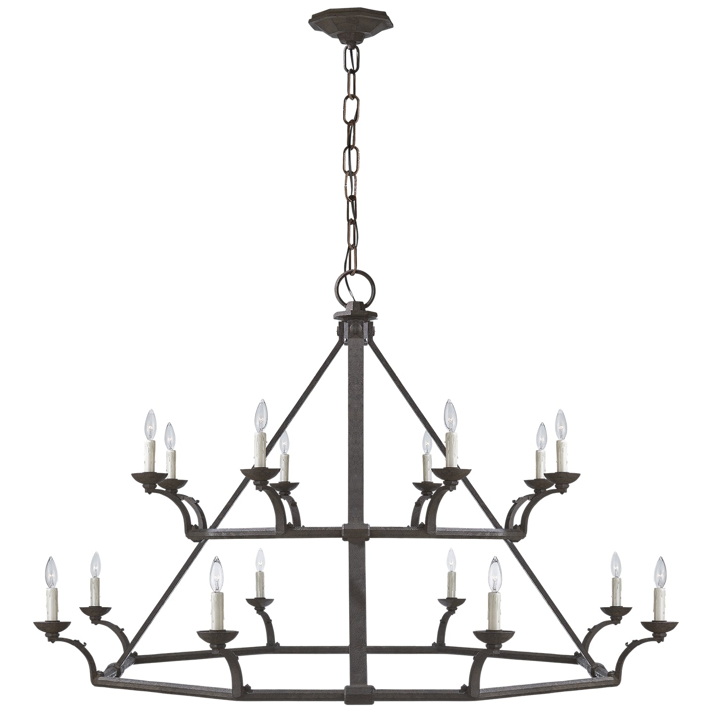 Lustre Robertson à 16 lumières en fer rouillé naturel