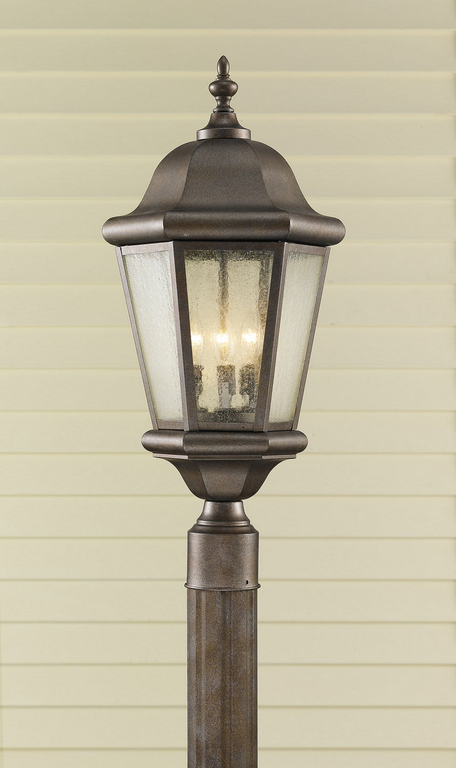 Martinsville Three Light Outdoor Post Lantern in Corinthian Bronze