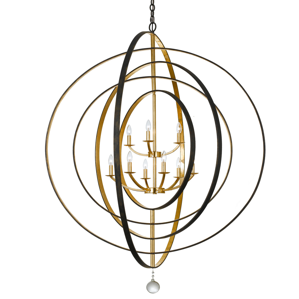Luna Nine Light Chandelier in English Bronze + Antique Gold