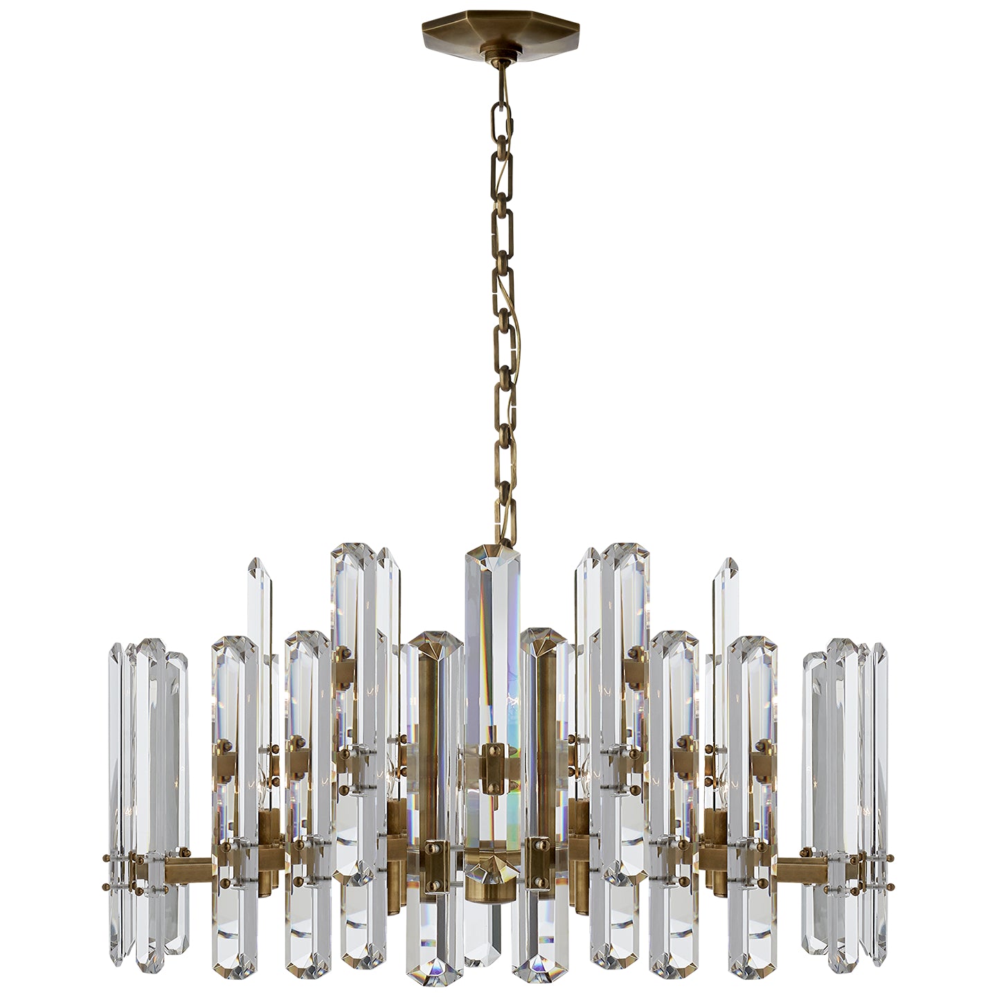 Bonnington Large Chandelier in Hand-Rubbed Antique Brass with Crystal