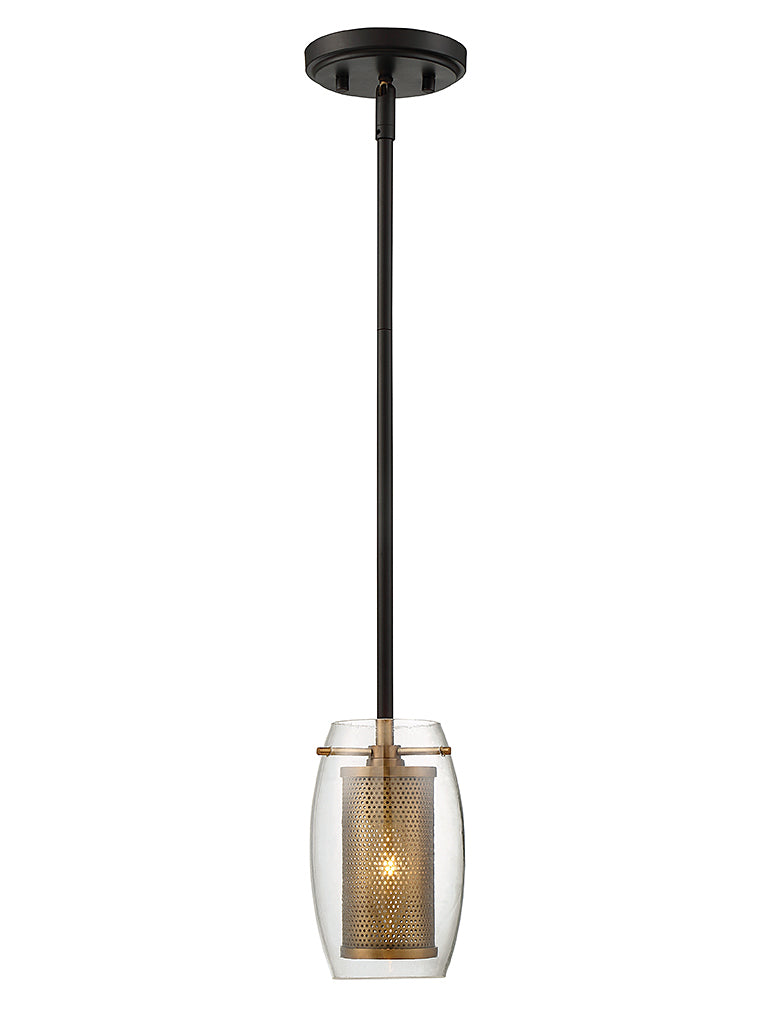 Dunbar One Light Pendant in Warm Brass w/Bronze